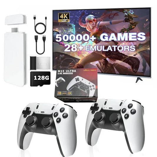 New 4K TV Game Stick M15 Ultra 64G 128G Handheld Game Player 2.4G Dual Wireless Controller 50000+ Games Family Game Player