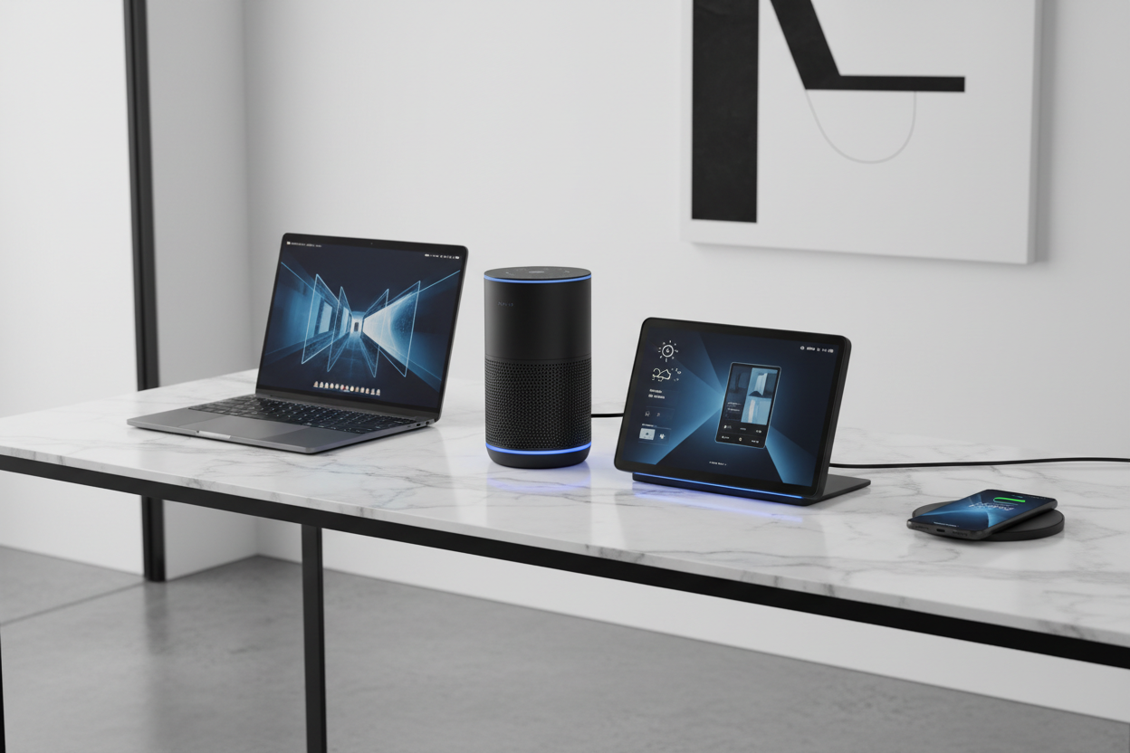 Smart Home Device Setup with Blue Lighting